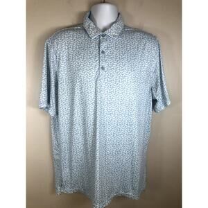 1764 Men's Golf Polo Size L Blue White Motorcycle Print